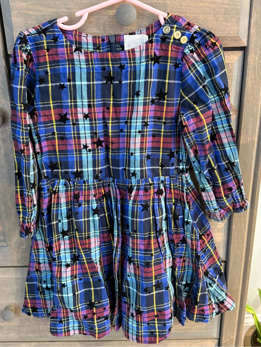 J. Crew Navy Plaid Star Print Long-Sleeve Dress